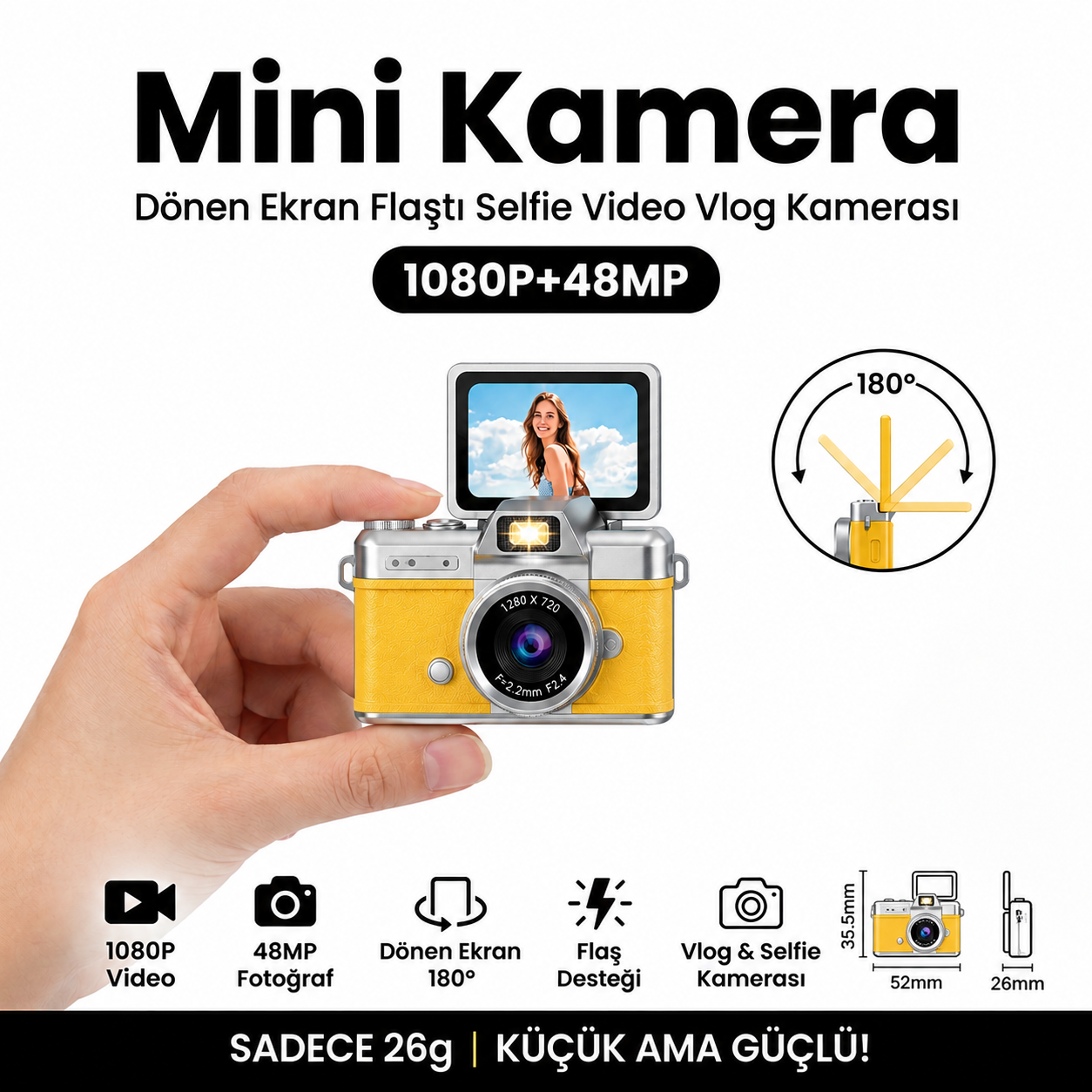 Charm Camera® - Dönen Ekranlı Mini Kamera